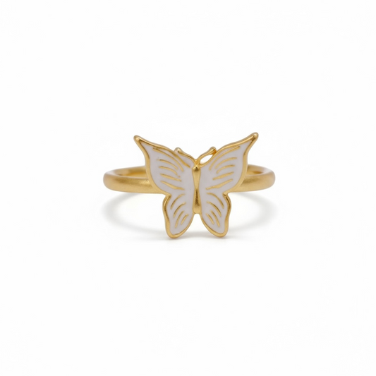 White Enamel Butterfly Brass Ring – Symbol of Grace & Transformation 🦋✨