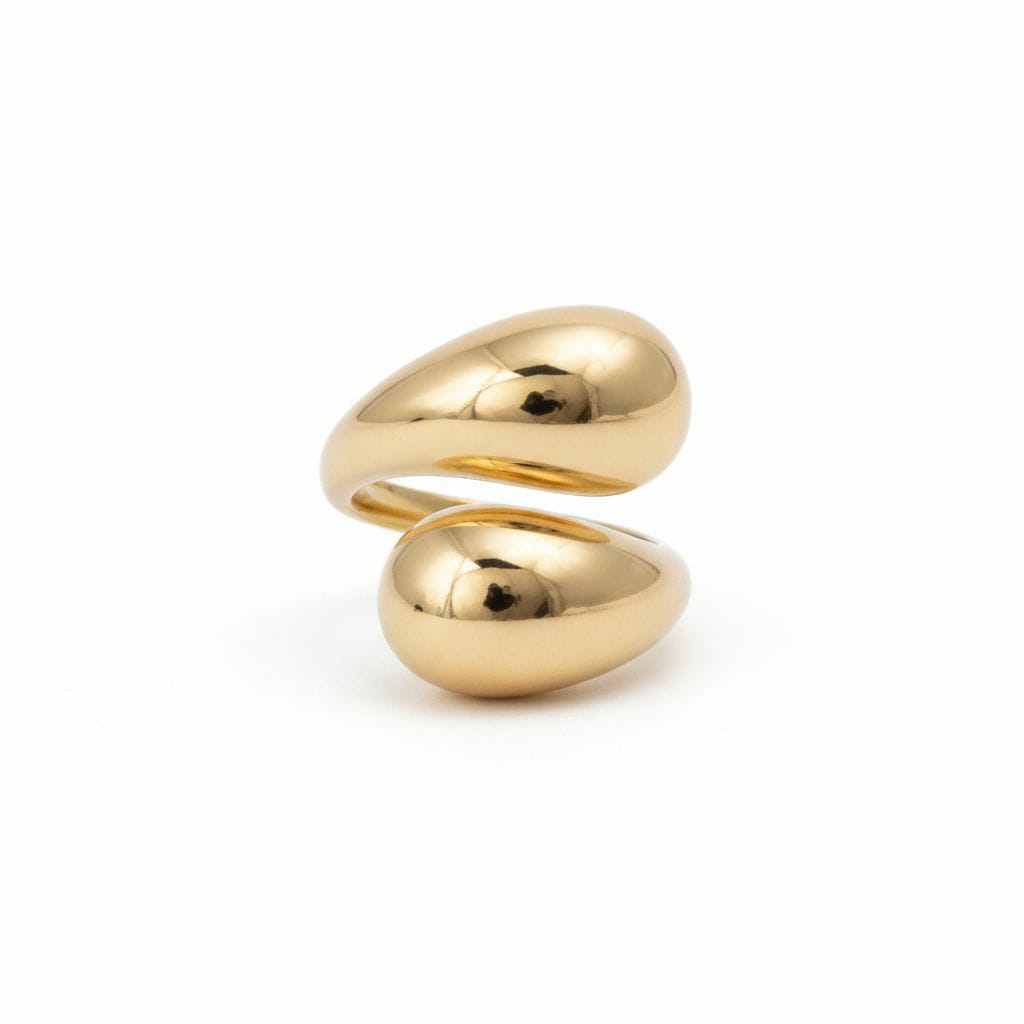 Golden Dewdrop Brass Adjustable Ring – Minimal Fluid Elegance