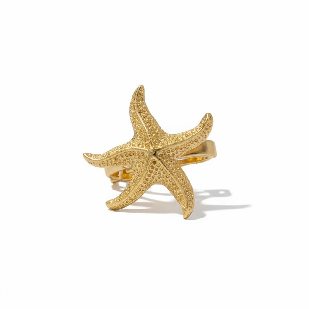 Golden Starfish Brass Adjustable Ring – Ocean-Inspired Statement Piece