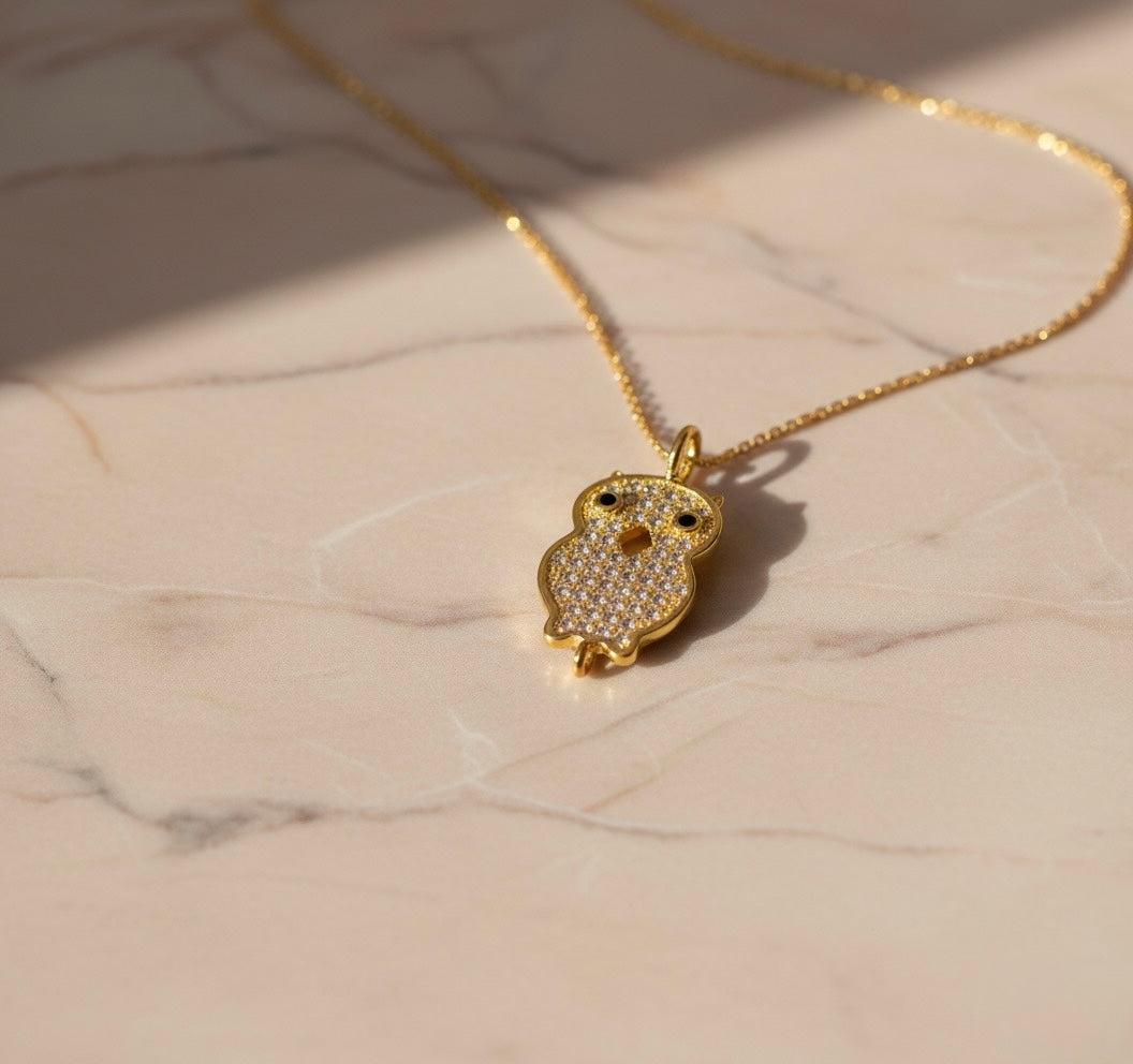 Sparkling Owl Brass Pendant – Symbol of Wisdom & Good Fortune