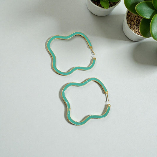 Aqua Wave Brass Hoops – Playful Wavy Enamel Earrings