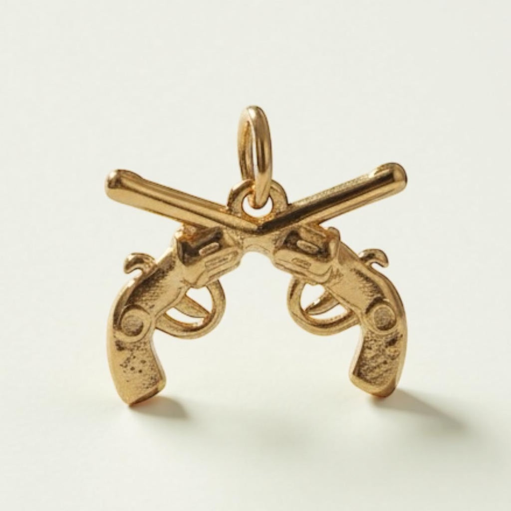 Golden Crossed Pistols Brass Pendant – Bold Symbol of Strength, Power & Rebellion 🔥✨