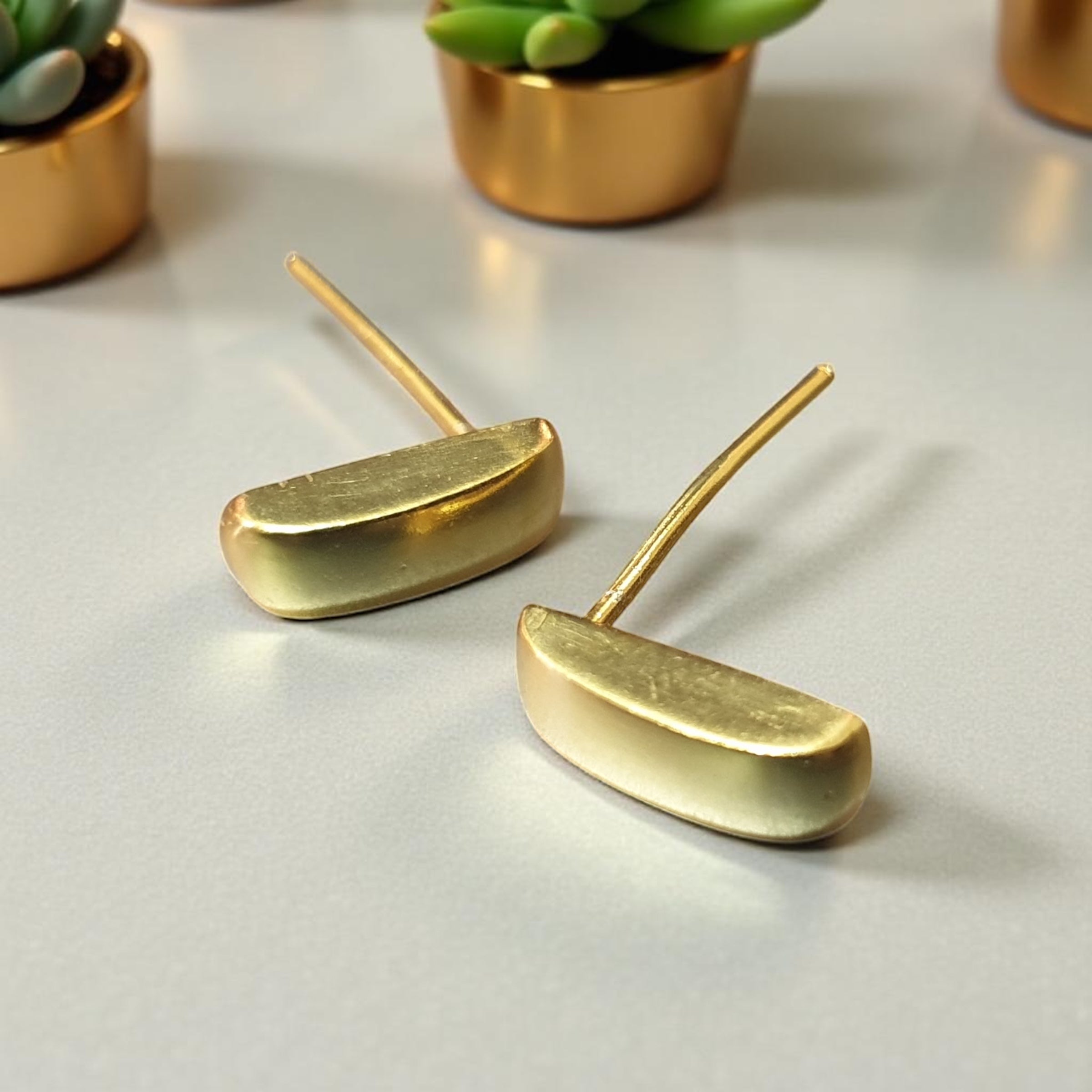 Golden Crescent Brass Studs – Minimalist Half-Moon Earrings for Everyday Elegance 🌙