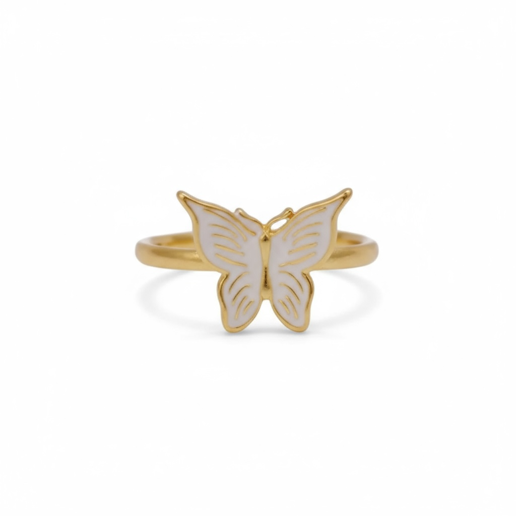 White Enamel Butterfly Brass Ring – Symbol of Grace & Transformation 🦋✨