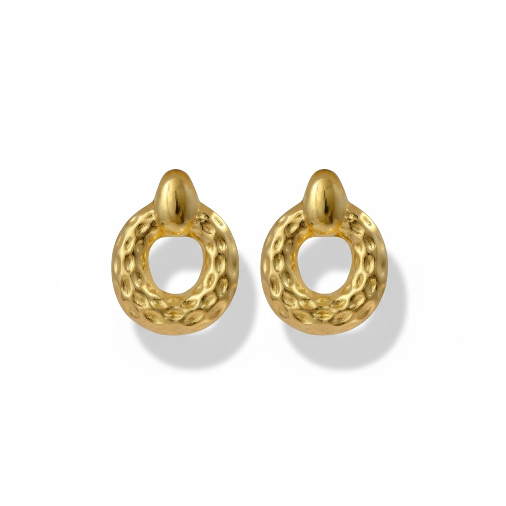 Golden Textured Loop Brass Earrings – Minimal Chic Statement Hoops