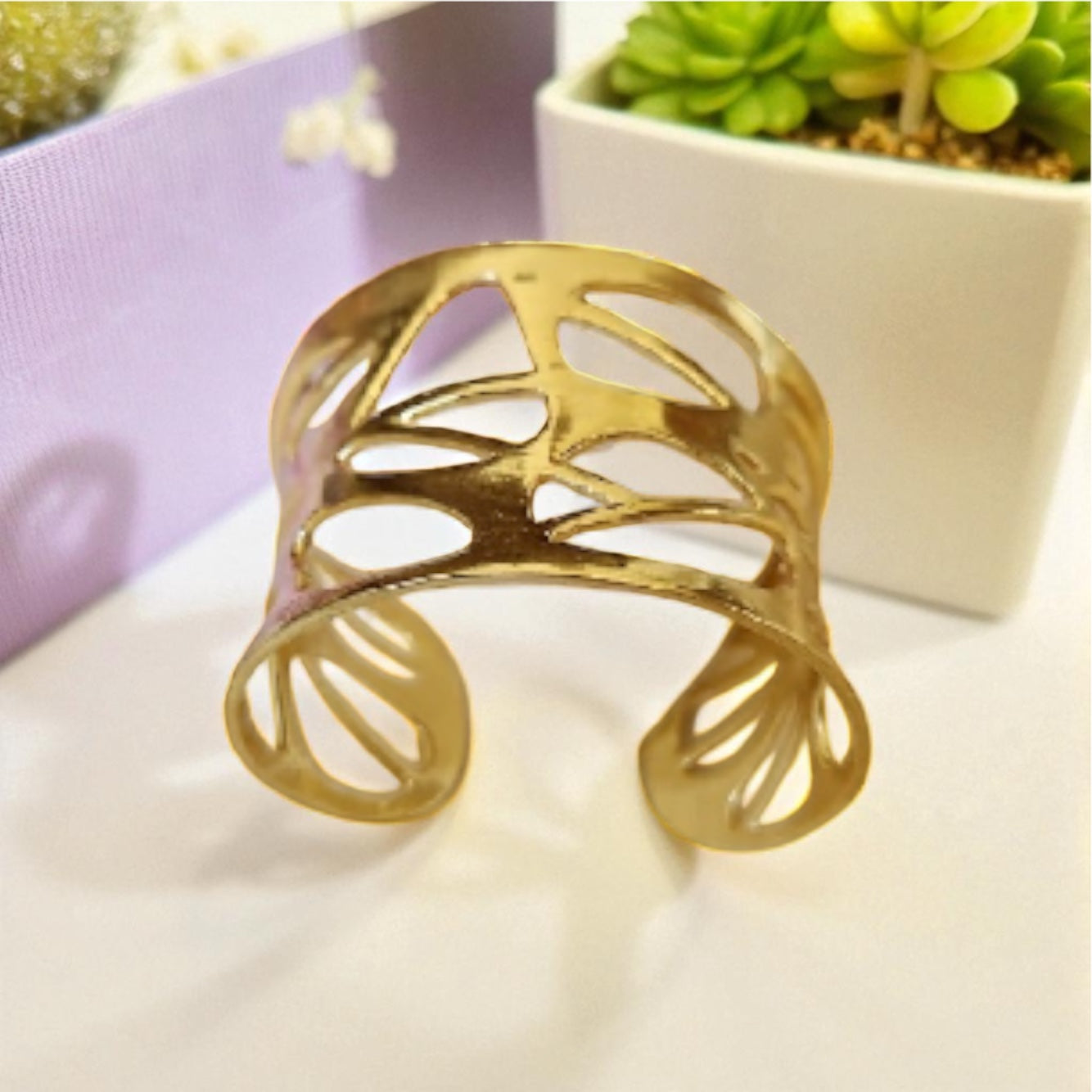 Golden Butterfly Wing Brass Cuff – Minimalist Openwork Statement Bracelet 🦋✨