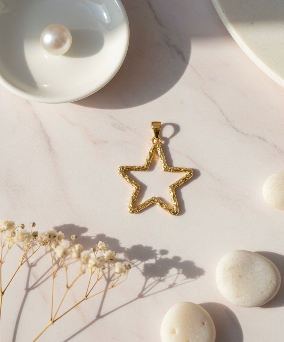 Celestial Star Brass Pendant – Handcrafted Textured Charm