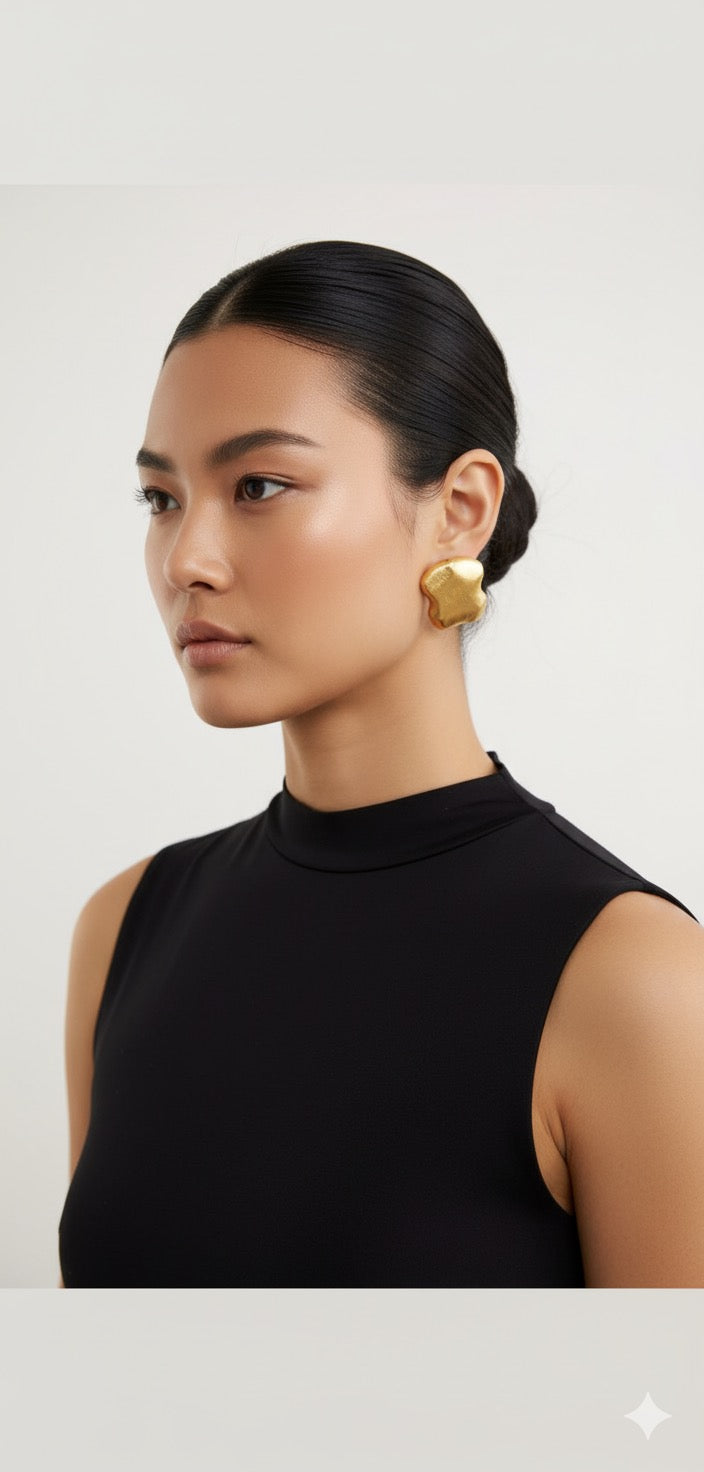 Molten Gold Brass Stud Earrings – Bold Minimalist Statement