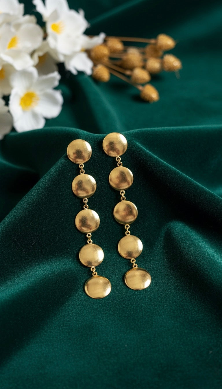 ✨ Golden Cascade Brass Earrings – Long Statement Drop Design