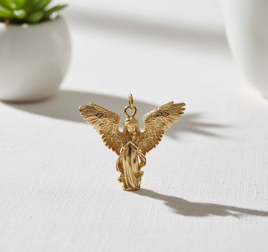 Celestial Guardian Brass Pendant – Handcrafted Angel Necklace for Protection & Grace ✨👼