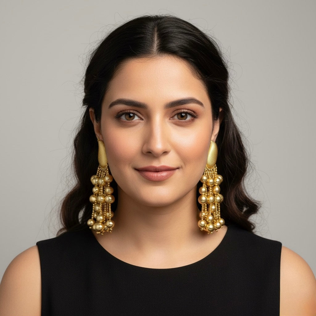 ✨ Golden Cascade Brass Statement Earrings – Bold Handmade Designer Jewellery