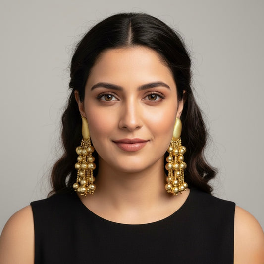 ✨ Golden Cascade Brass Statement Earrings – Bold Handmade Designer Jewellery