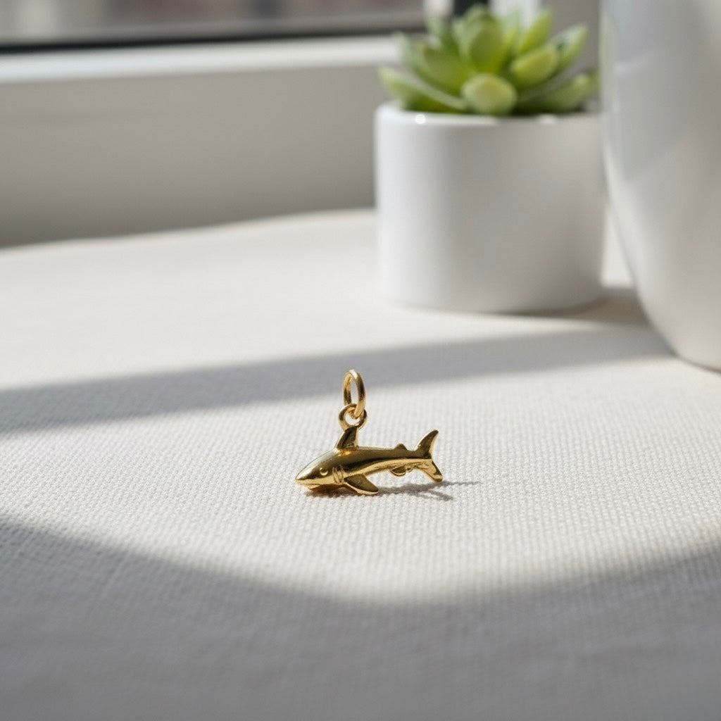 Golden Shark Brass Pendant – Symbol of Power, Fearlessness & Oceanic Strength 🦈✨