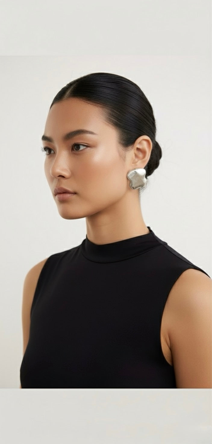 Molten Silver Brass Stud Earrings – Bold Minimalist Statement