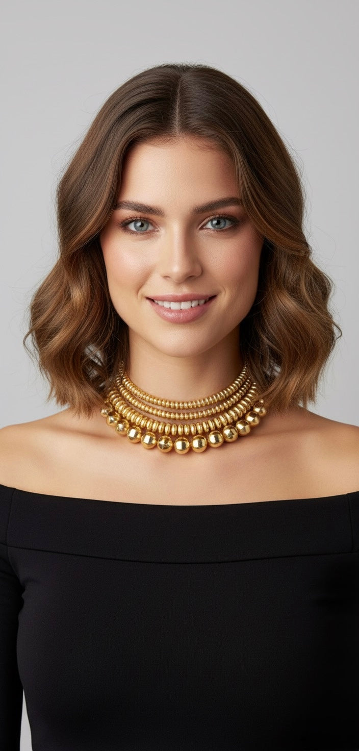 👑 Regal Layered Brass Choker Necklace – Bold Statement Jewelry for Modern Queens