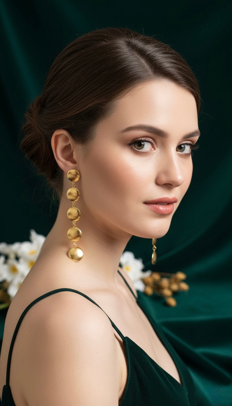 ✨ Golden Cascade Brass Earrings – Long Statement Drop Design