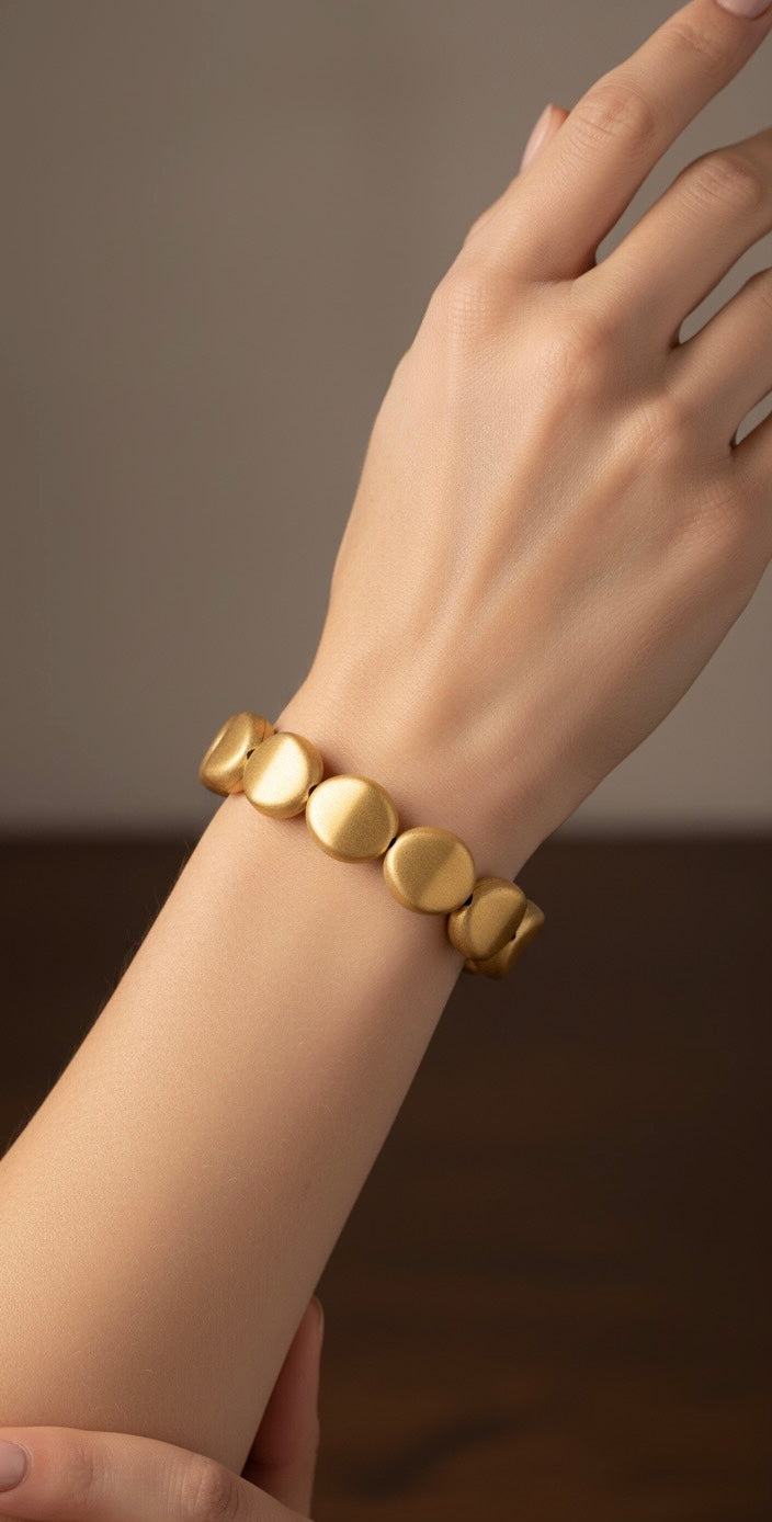 ✨ Brass Pebble Bead Bracelet – Handmade Gold-Tone Minimalist Jewellery for Women & Men