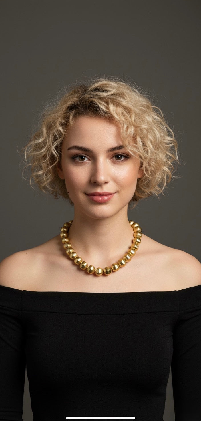 🌟 Timeless Elegance Brass Beaded Necklace – Classic Golden Statement Choker