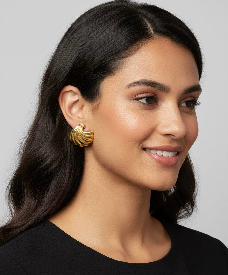Golden Seashell Brass Earrings – Coastal Chic Minimal Hoops