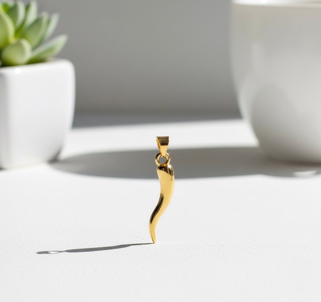 Golden Horn Brass Pendant – Italian Cornicello for Luck, Strength & Protection ✨