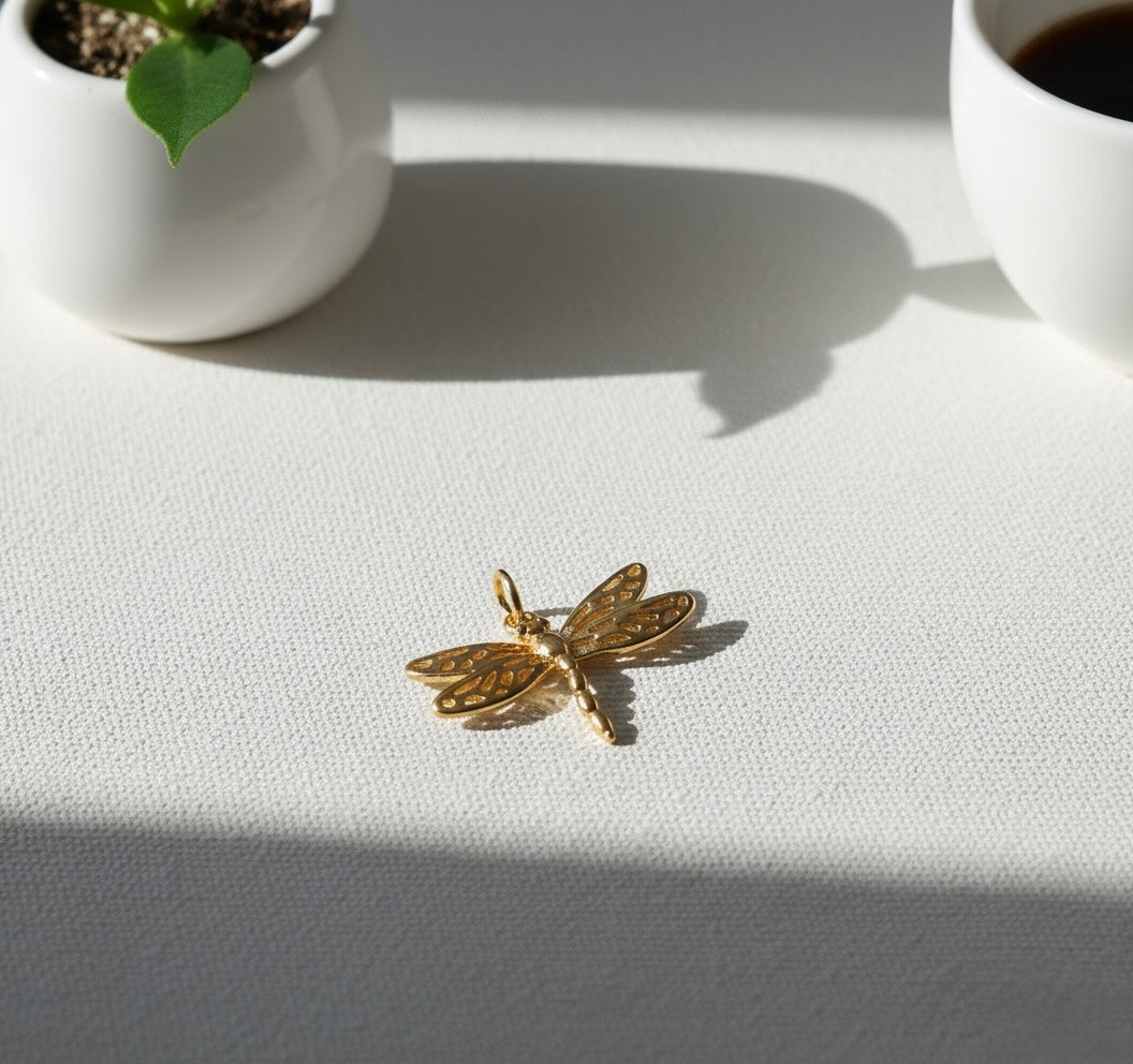 Golden Dragonfly Brass Pendant – Symbol of Transformation, Grace & New Beginnings ✨🐉