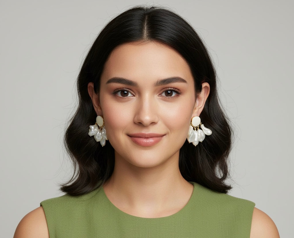🌸 Statement Pearl Drop Brass Earrings – Elegant Designer Jewellery