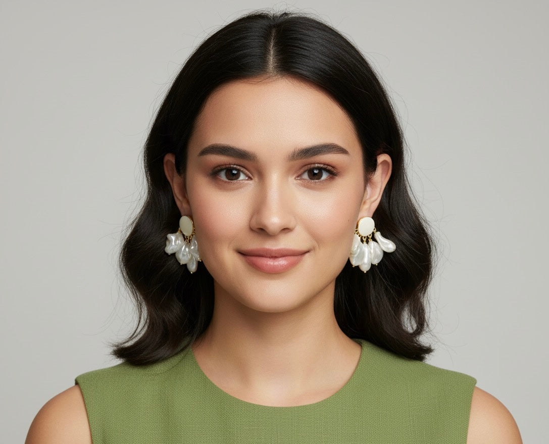 🌸 Statement Pearl Drop Brass Earrings – Elegant Designer Jewellery