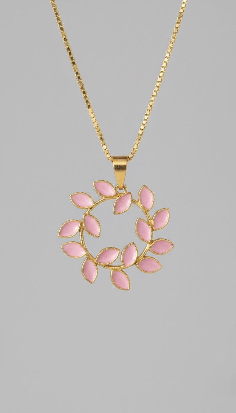 🌸 Pink Blossom Brass Pendant – Elegant Floral Design with Enamel Finish