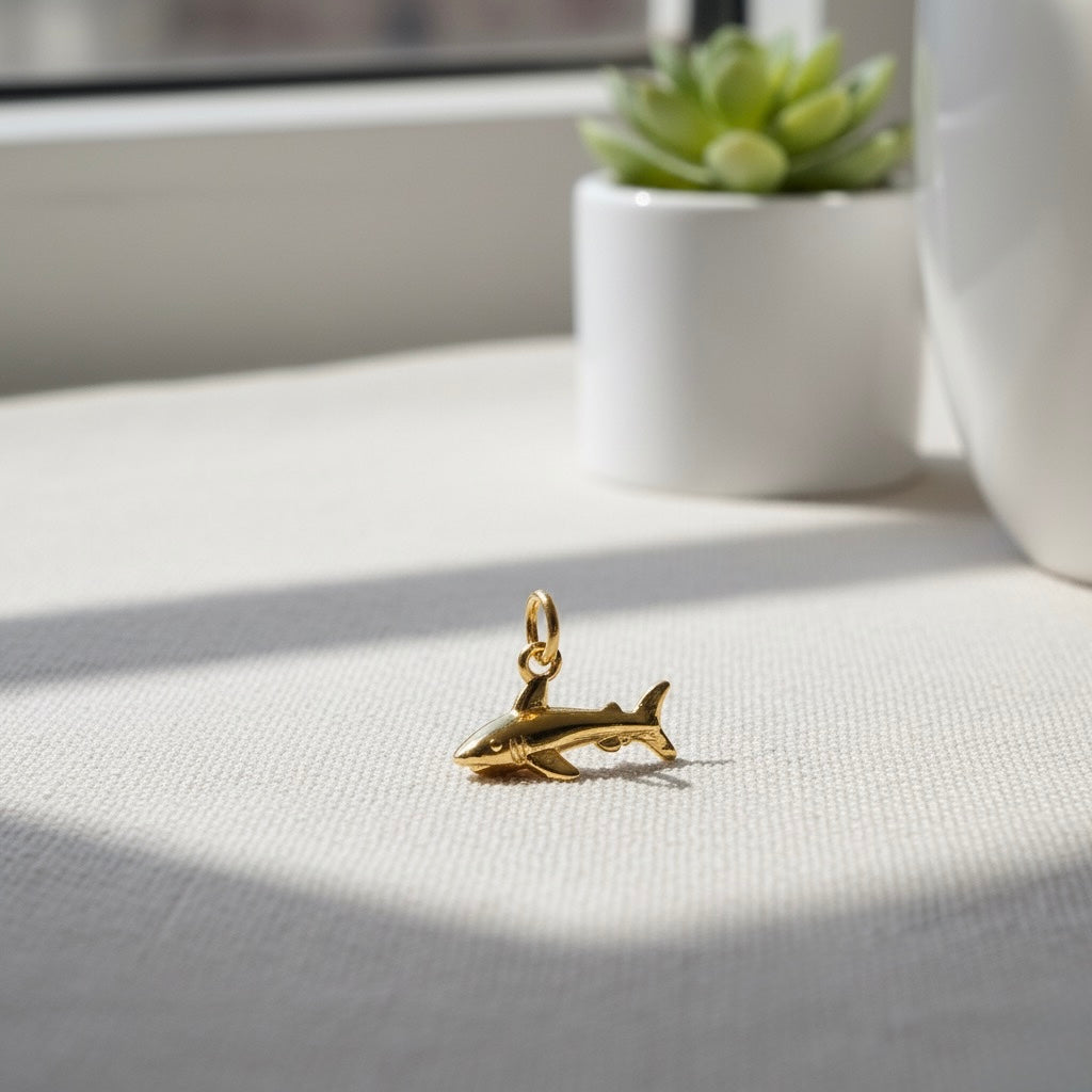 Golden Shark Brass Pendant – Symbol of Power, Fearlessness & Oceanic Strength 🦈✨