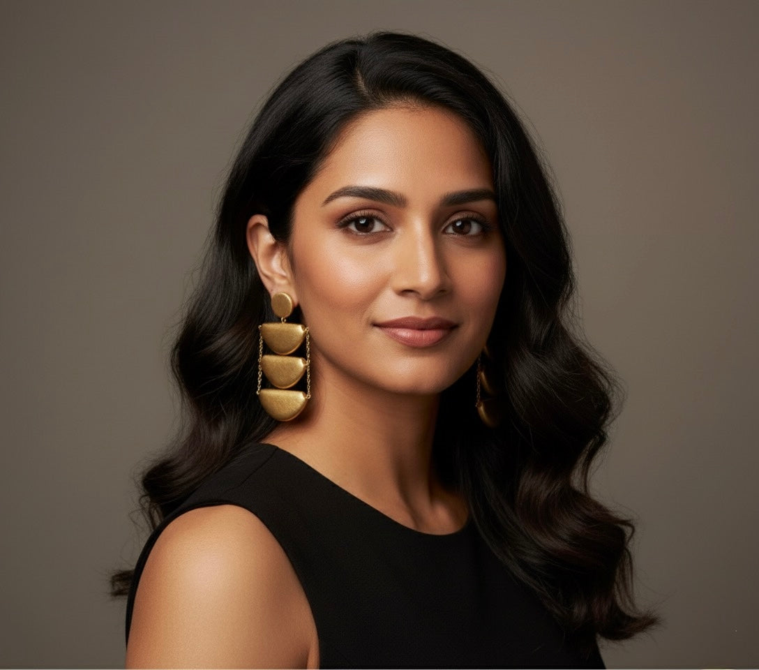 Golden Cascade Brass Earrings – Modern Geometric Statement Jewelry