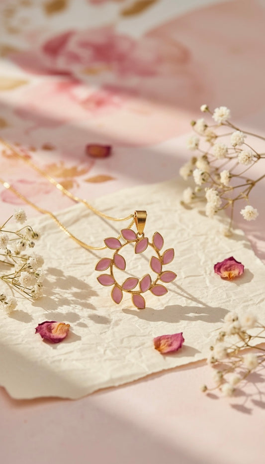🌸 Pink Blossom Brass Pendant – Elegant Floral Design with Enamel Finish