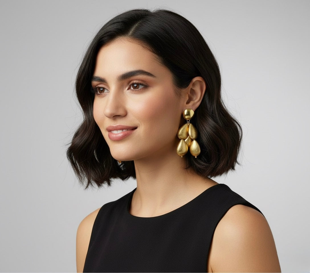 Golden Cascade Brass Drop Earrings – Bold Statement Elegance