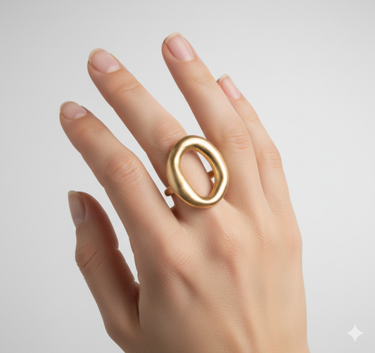 ✨ Modern Brass Statement Ring – Bold Open Oval Adjustable Cocktail Jewellery for Women