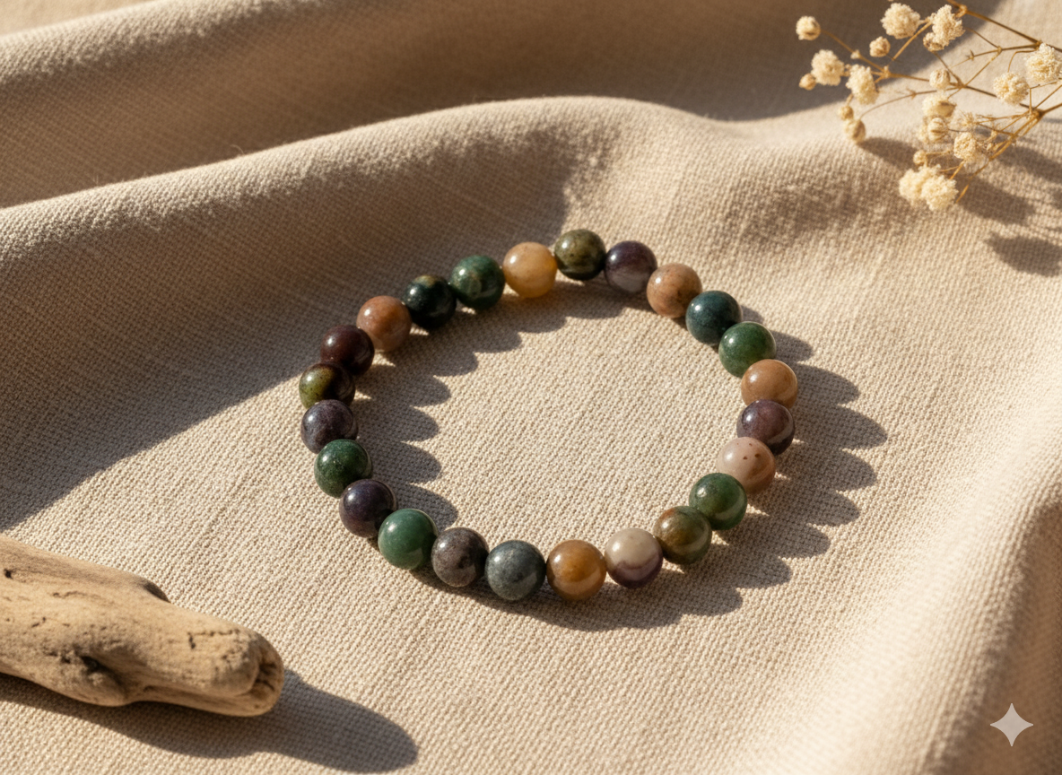 Natural Indian Agate Gemstone Bracelet – Balance, Healing & Inner Strength