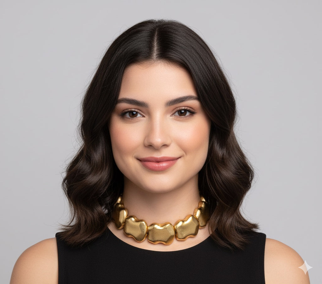 ✨ Bold Brass Choker Necklace – Gold-Tone Sculpted Statement Jewellery for Women