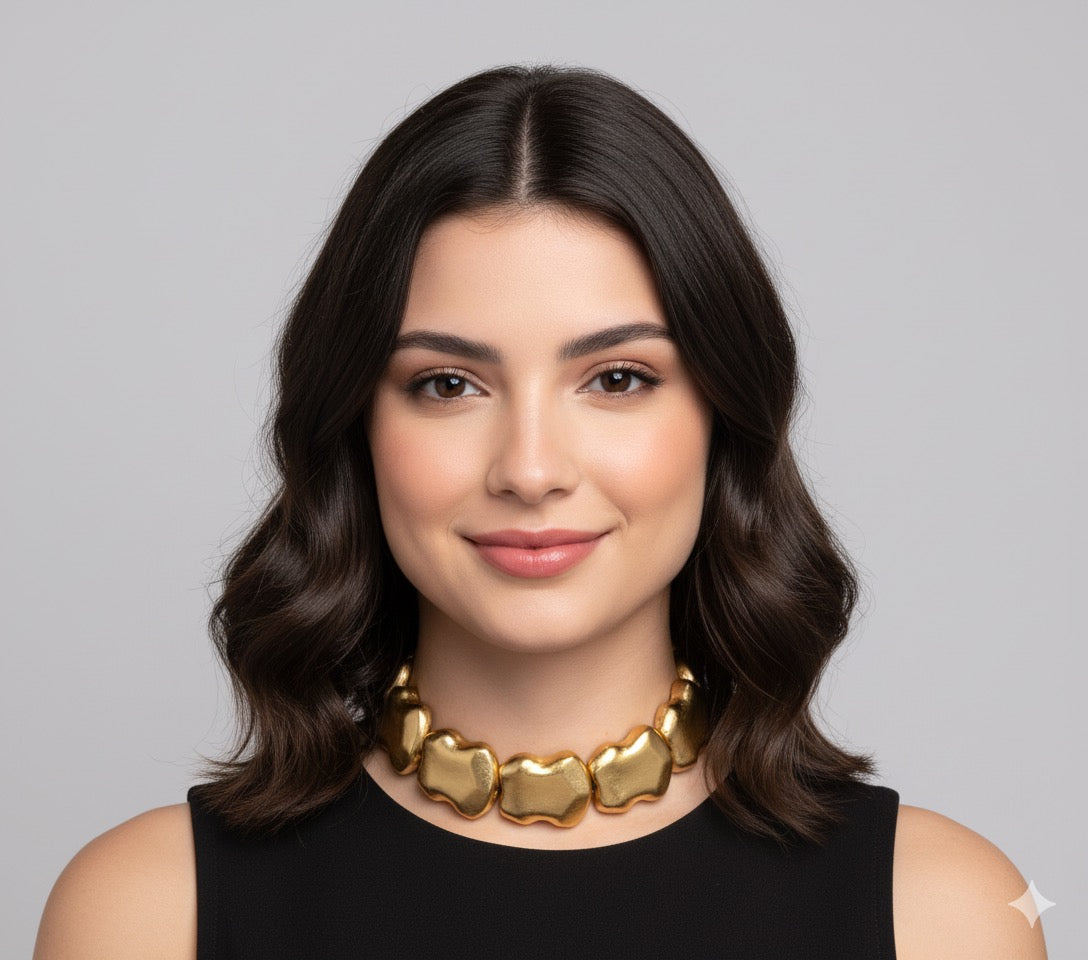 ✨ Bold Brass Choker Necklace – Gold-Tone Sculpted Statement Jewellery for Women