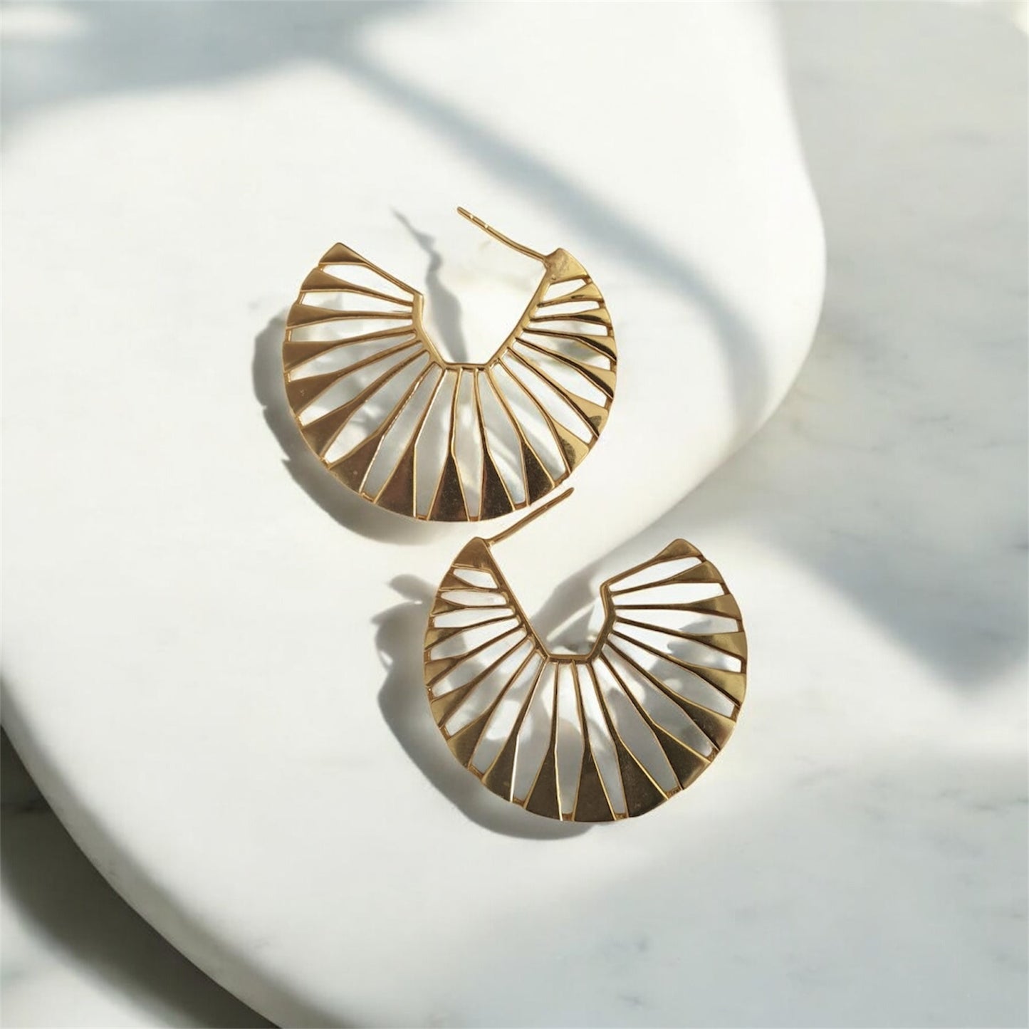 ✨ Radiant Fan Brass Earrings – Bold Geometric Cut-Out Design