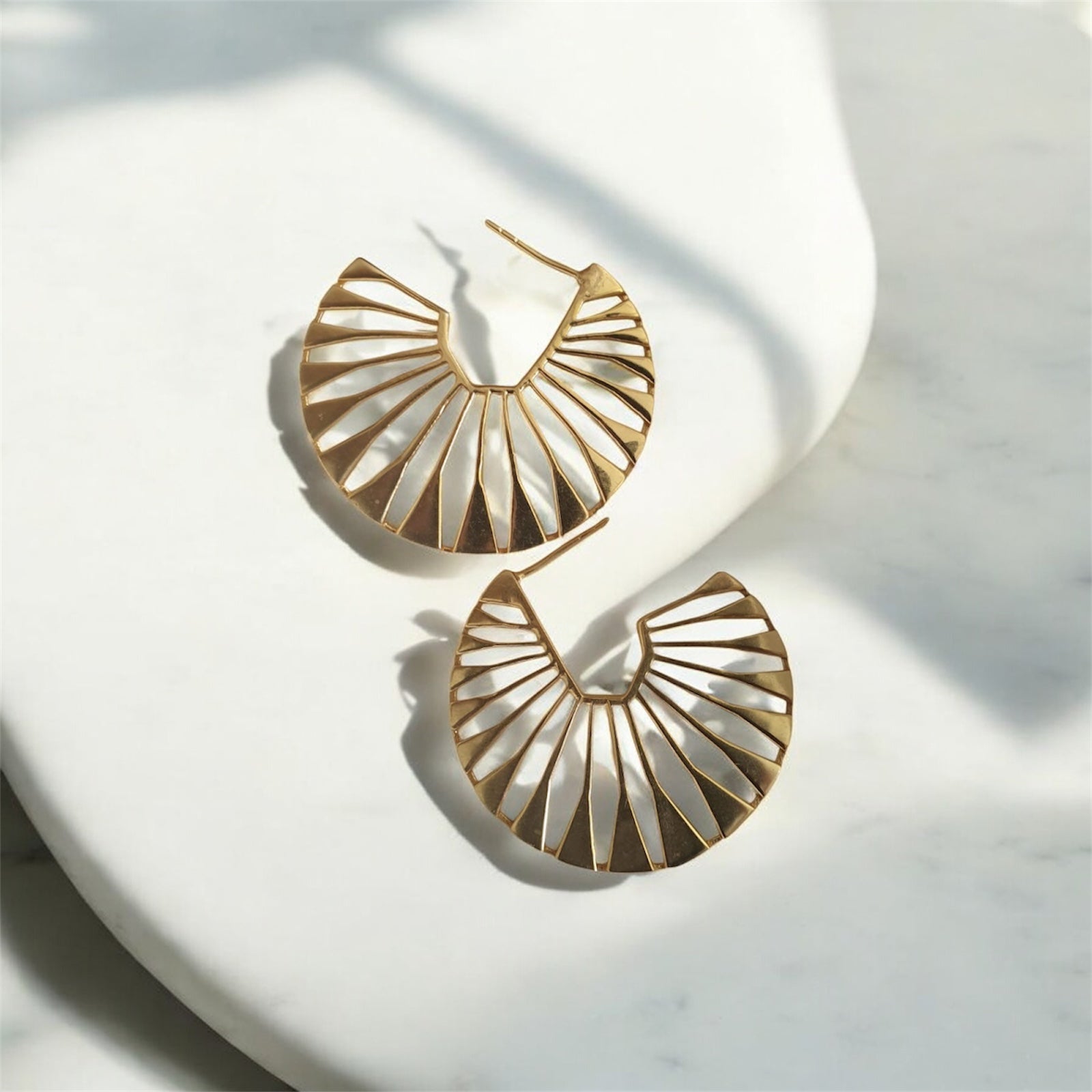 ✨ Radiant Fan Brass Earrings – Bold Geometric Cut-Out Design