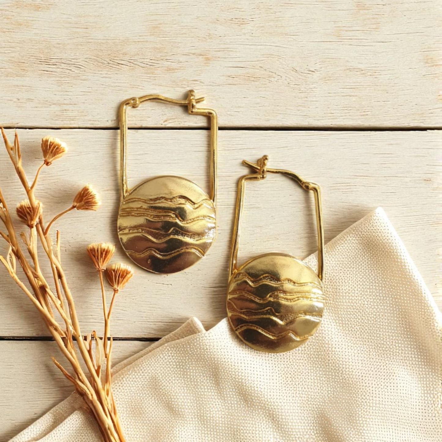 Golden Horizon Brass Earrings – Handcrafted Artistic Statement Jewelry