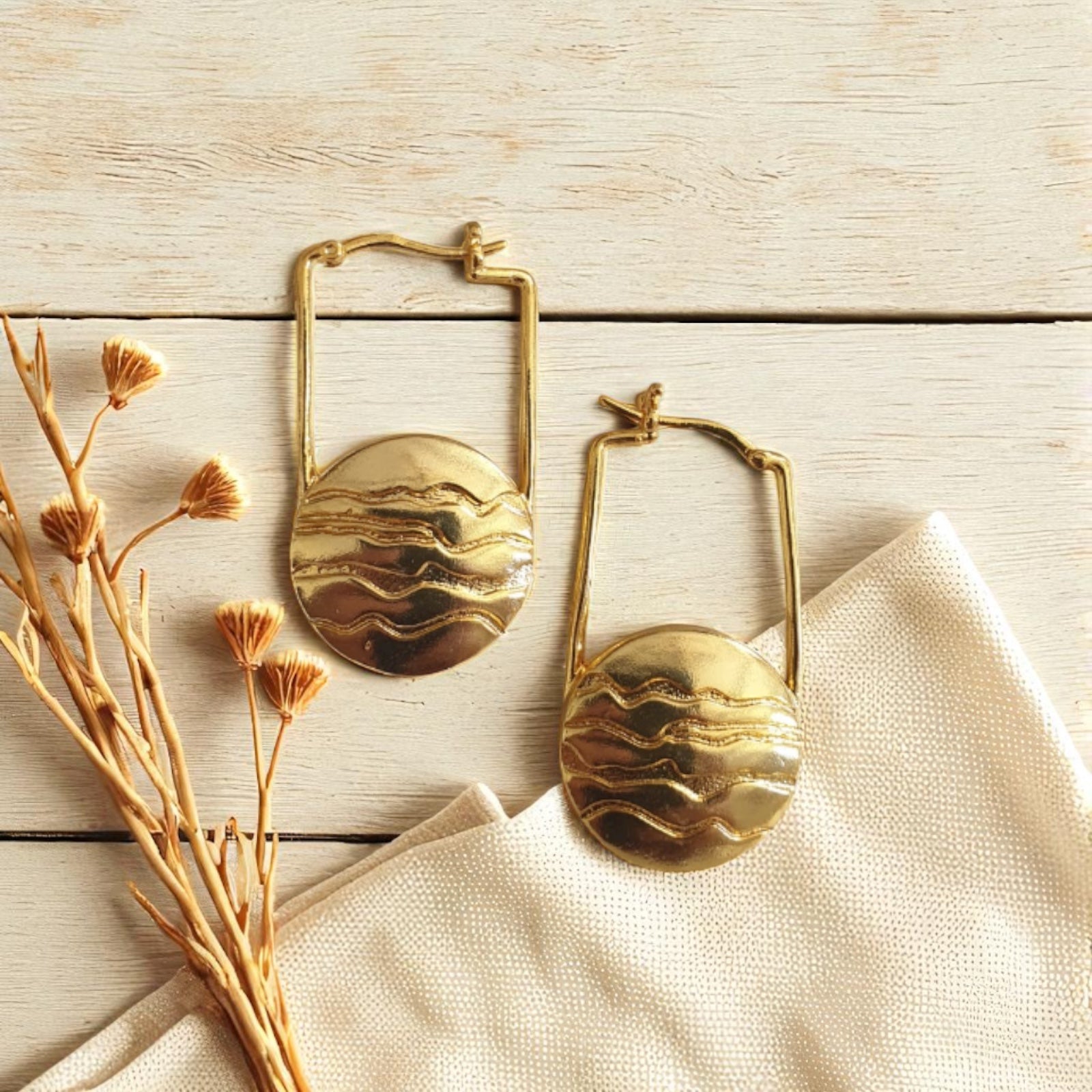 Golden Horizon Brass Earrings – Handcrafted Artistic Statement Jewelry