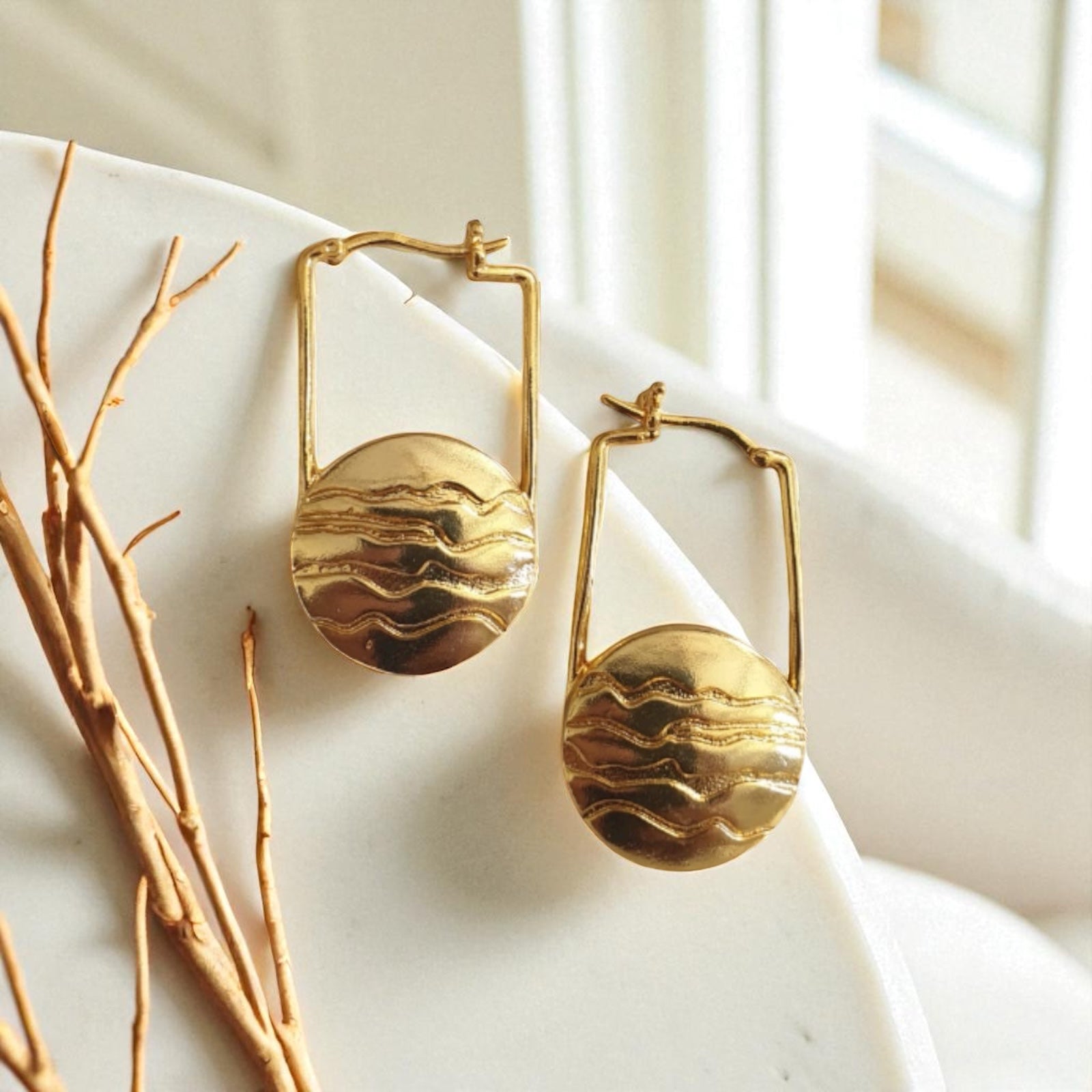 Golden Horizon Brass Earrings – Handcrafted Artistic Statement Jewelry