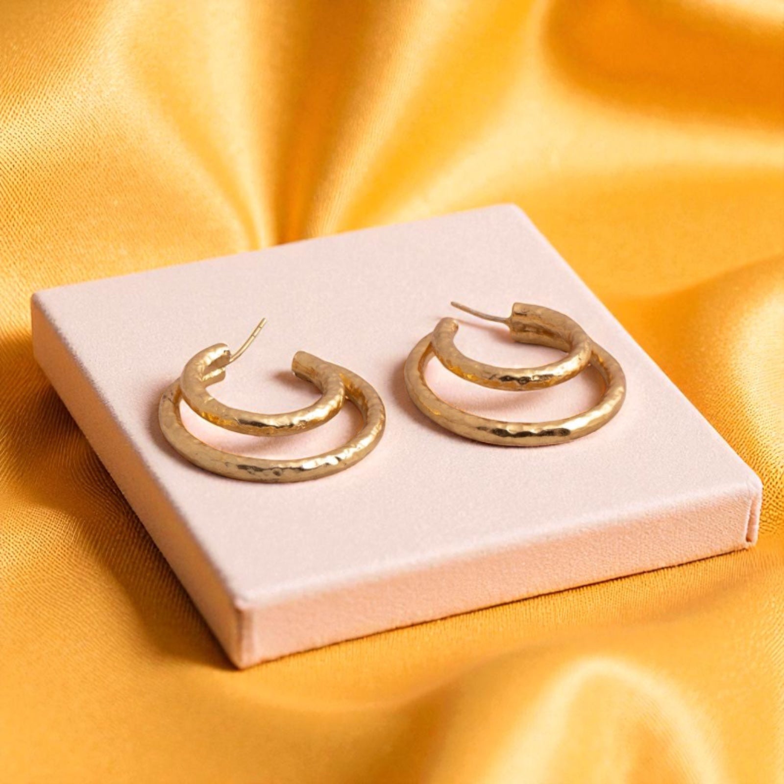 Hammered Brass Hoop Earrings – Elegant Double Layer Statement Hoops