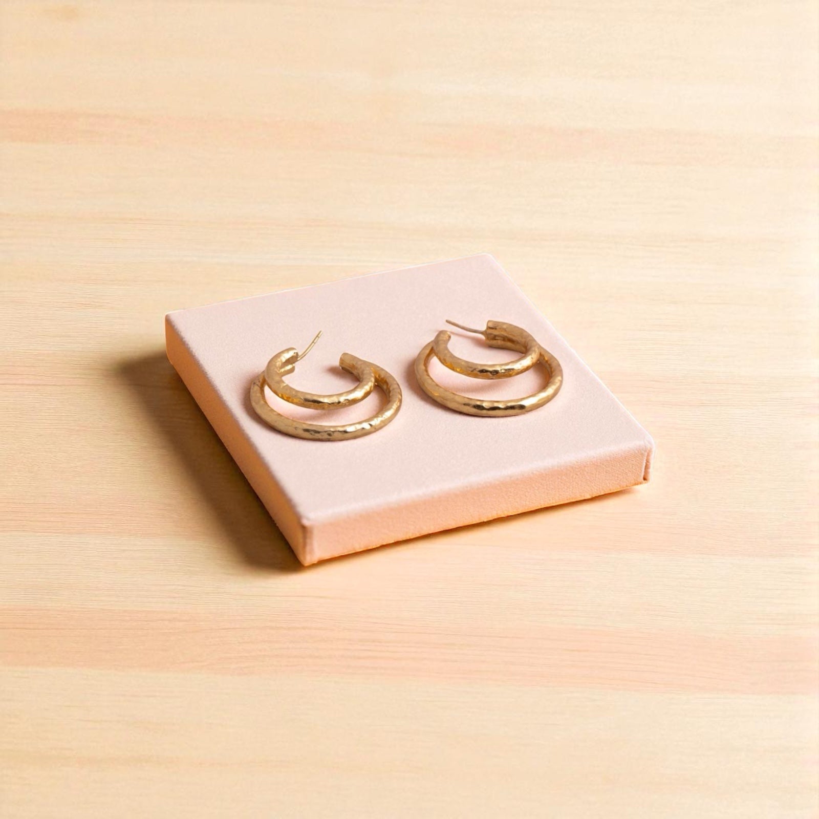Hammered Brass Hoop Earrings – Elegant Double Layer Statement Hoops