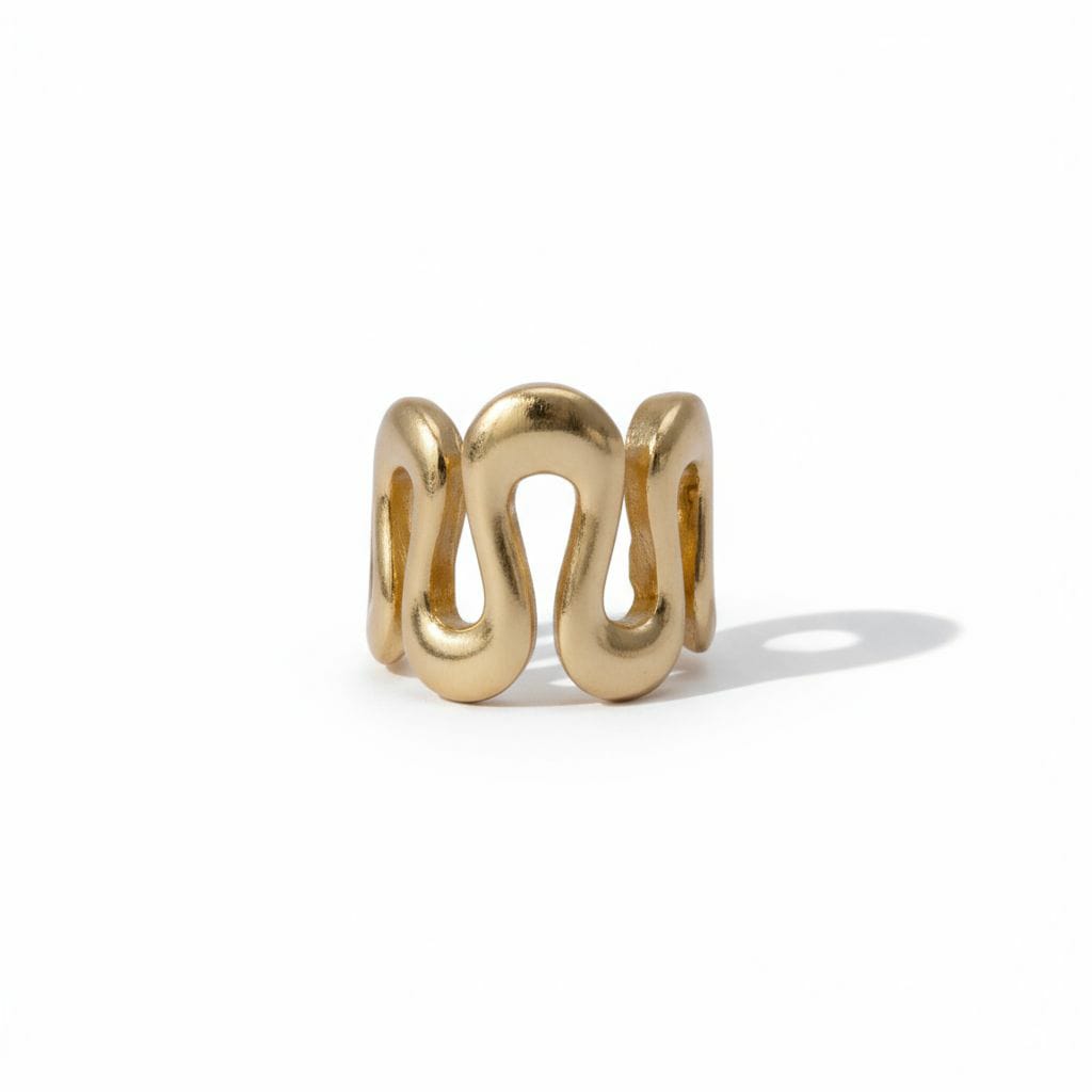 Golden Wave Brass Ring – Modern Sculptural Statement Piece