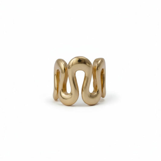 Golden Wave Brass Ring – Modern Sculptural Statement Piece