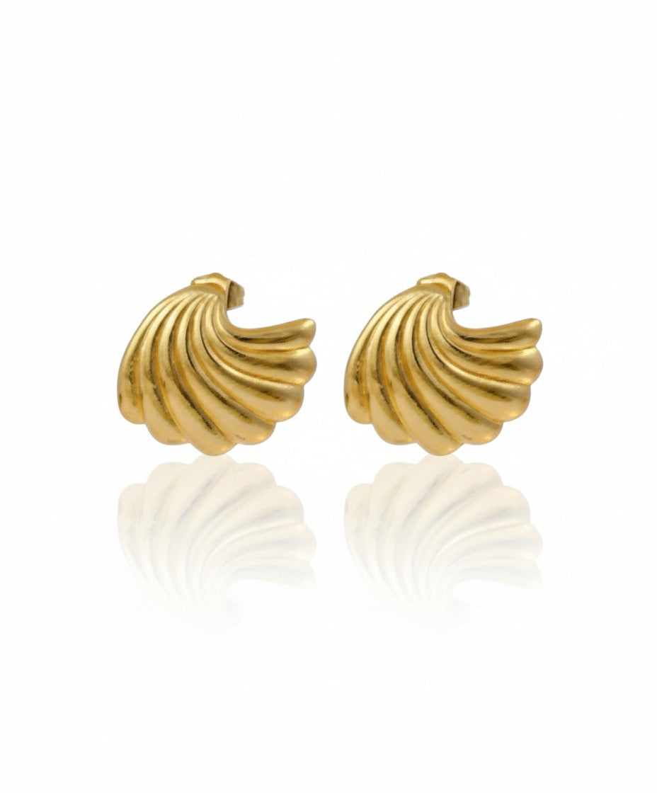 Golden Seashell Brass Earrings – Coastal Chic Minimal Hoops